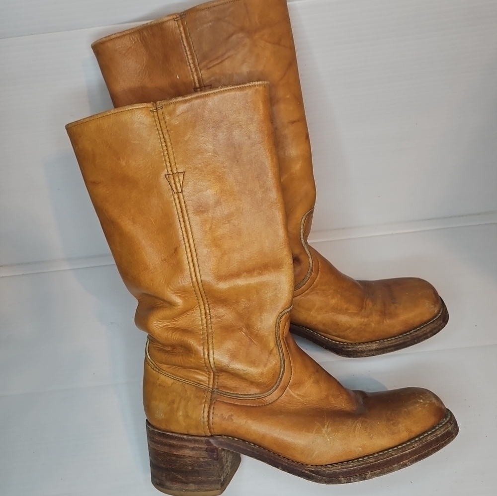 Vintage Dingo Acme Men’s Brown Leather Cowboy Boots 9.5d Made Usa Chunky